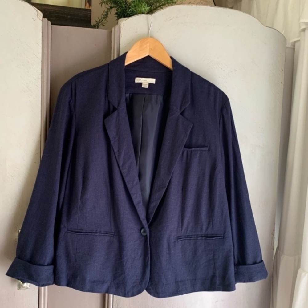Linen Blend Button Front Blazer Jacket